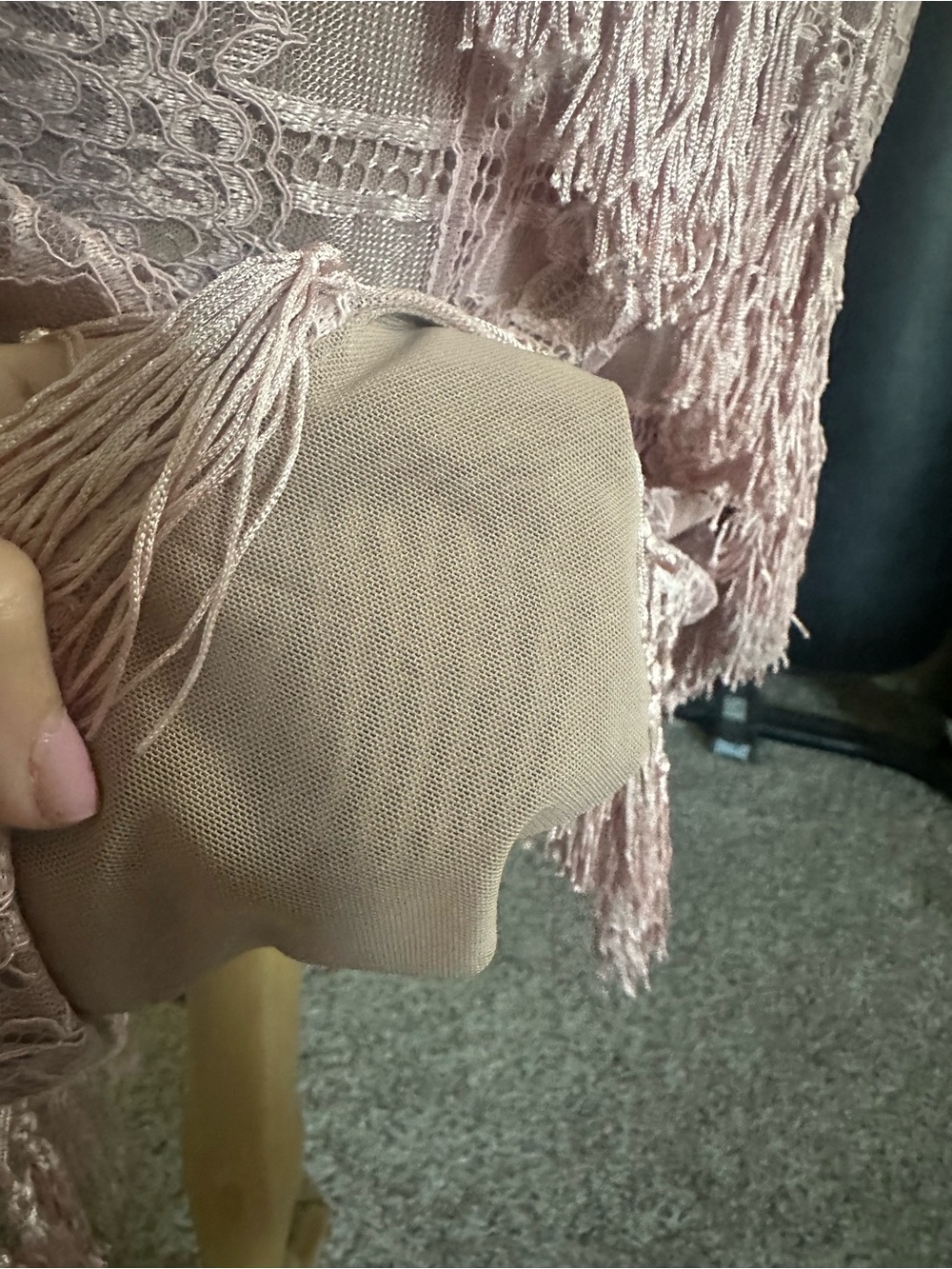 Bronx & Banco Lace Tassel Fringe Halter Bodycon Dress - Dusty Mauve US size 8 - Picture 14 of 16